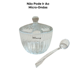 Açucareiro De Vidro Com Tampa e Colher Porta Açúcar 9cm 240ml