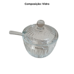Açucareiro De Vidro Com Tampa e Colher Porta Açúcar 9cm 240ml