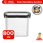 Pote Hermético Organizador De Alimento Tempero Cozinha Slim Em Acrílico Com Trava Na Tampa 800ml
