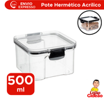 Pote Hermético Organizador Tampa Com Trava Para Alimento Cozinha Slim Em Acrílico 500ml