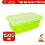 Pote Organizador Neon Verde Retangular Plástico Para Alimentos Armazenar Cozinha Restaurante 1500ml