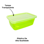 Pote Organizador Neon Verde Retangular Plástico Para Alimentos Armazenar Cozinha Restaurante 1500ml