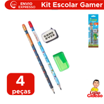 Kit Escolar Com 4 Peças Player Gamer 2 Lápis HB + Borracha + Apontador Papelaria Material Infantil
