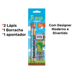 Kit Escolar Com 4 Peças Player Gamer 2 Lápis HB + Borracha + Apontador Papelaria Material Infantil