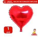 Balão de Coração Inflável 45cm Vermelho Metalizado Fosco Festa, Decoração, Enfeite, Aniversário Romântico
