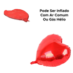 Balão de Coração Inflável 45cm Vermelho Metalizado Fosco Festa, Decoração, Enfeite, Aniversário Romântico