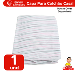 Capa Protetora Para Colchão De Casal Listrada Com Zíper 100% Poliéster