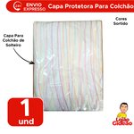 Capa Protetora Para Colchão Listrado Solteiro Com Zíper 100 % Poliéster 1,90m x 90cm x 25cm Sortido