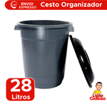 Cesto De Lixo Organizador 28 Litros Lixeira Com Tampa E Alça Lixão Plástico Resistente Cozinha Banheiro Área De Serviço