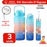 Kit 3 Garrafas 2l+900ml+300ml Com Frase Motivacional Academia Treino Viagem Garrafa De Água Squeeze Com Adesivos