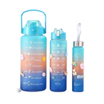 Kit 3 Garrafas 2l+900ml+300ml Com Frase Motivacional Academia Treino Viagem Garrafa De Água Squeeze Com Adesivos
