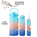 Kit 3 Garrafas 2l+900ml+300ml Com Frase Motivacional Academia Treino Viagem Garrafa De Água Squeeze Com Adesivos