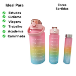 Kit 3 Garrafas 2l+900ml+300ml Com Frase Motivacional Academia Treino Viagem Garrafa De Água Squeeze Com Adesivos
