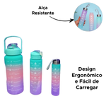 Kit 3 Garrafas 2l+900ml+300ml Com Frase Motivacional Academia Treino Viagem Garrafa De Água Squeeze Com Adesivos