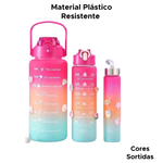 Kit 3 Garrafas 2l+900ml+300ml Com Frase Motivacional Academia Treino Viagem Garrafa De Água Squeeze Com Adesivos