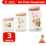 Kit Pote Quadrado P M G Tampa Rosa Para Mantimentos Cozinha Rosa Organizador De Alimentos