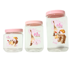Kit Pote Quadrado P M G Tampa Rosa Para Mantimentos Cozinha Rosa Organizador De Alimentos