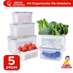 Kit Com 5 Peças Organizador Quadrado Retangular Com Tampa Tela Cesto Multiuso Geladeira Cozinha Guarda