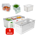 Kit Com 5 Peças Organizador Quadrado Retangular Com Tampa Tela Cesto Multiuso Geladeira Cozinha Guarda