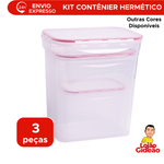 Kit 3 Potes Herméticos Retangulares Altos 4 Travas LP House