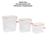 Kit 3 Potes Herméticos Retangulares Altos 4 Travas LP House