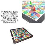 Jogo De Tabuleiro 2 Em 1 Ludo Coluna + Trilha Dinâmica Sobe E Desce Tamanho Grande 24cm x 24cm