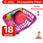 Kit Escorredor De Loucinha Clean Com 18 Peças Brinquedo Infantil Menina Faz De Conta