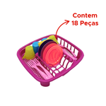 Kit Escorredor De Loucinha Clean Com 18 Peças Brinquedo Infantil Menina Faz De Conta