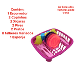 Kit Escorredor De Loucinha Clean Com 18 Peças Brinquedo Infantil Menina Faz De Conta