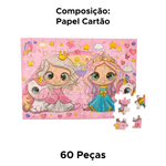 Jogo Quebra-Cabeça Princesinhas 60 Peças Brinquedo Infantil Para Lembrancinha Festas