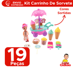 Brinquedo Hora Do Lanche Kit Com 19 Peças Infantil Carrinho De Sorvete Doces Sortido