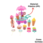 Brinquedo Hora Do Lanche Kit Com 19 Peças Infantil Carrinho De Sorvete Doces Sortido