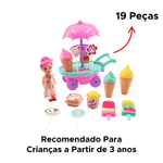 Brinquedo Hora Do Lanche Kit Com 19 Peças Infantil Carrinho De Sorvete Doces Sortido