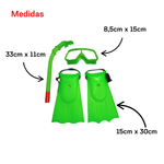 Kit De Mergulho Infantil Com Mascara Snorkel E Pe De Pato 4 Peças Praia Verão Piscina