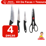 Kit De Facas E Tesoura Para Churrasco Cozinha Saladas Carnes Com 4 Peças Inox