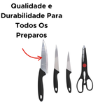 Kit De Facas E Tesoura Para Churrasco Cozinha Saladas Carnes Com 4 Peças Inox
