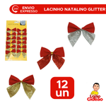 Kit 12 Laços Com Brilho Pequeno Para Decoração Arvore De Natal