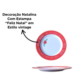 Prato Redondo Raso Estampa Feliz Natal Decoração Mesa Cozinha Vintage