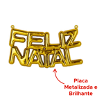 Placa Metalizada Enfeite Feliz Natal Decoração Para Casa Escritorio Loja Porta Natal 25cm x 10cm
