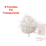 Pisca Pisca Cascata 100 Led 8 Funções Com Fio Trasnparente Luz Branco 2,3 Metros