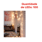 Pisca Pisca Cascata 100 Led 8 Funções Com Fio Trasnparente Luz Branco 2,3 Metros
