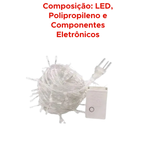Pisca Pisca Cascata 100 Led 8 Funções Com Fio Trasnparente Luz Branco 2,3 Metros