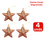 Kit 4 Enfeites de Natal Estrela Árvore Pendente Glitter Decoração