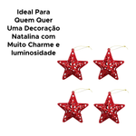 Kit 4 Enfeites de Natal Estrela Árvore Pendente Glitter Decoração