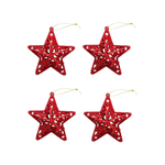Kit 4 Enfeites de Natal Estrela Árvore Pendente Glitter Decoração