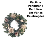 Guirlanda Decorativa De Natal 40cm Com Enfeites Brilhosos Para Decoração Porta Parede