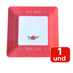 Prato Quadrado Raso Feliz Natal Decorativo Para Natal Para Servir E Decorar
