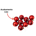 Kit 9 Bolinhas De Natal Lisa Mista No Tubo 6cm Enfeite Bolas Para Árvore De Natal Vermelho
