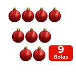 Kit Com 9 Bolas De Natal Glitter 5cm Tubo Decoração Enfeite Natalinos