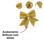 Kit Com 4 Unidades Enfeites Natalido Laços Com Glitter Decorativo Para Árvore Natal